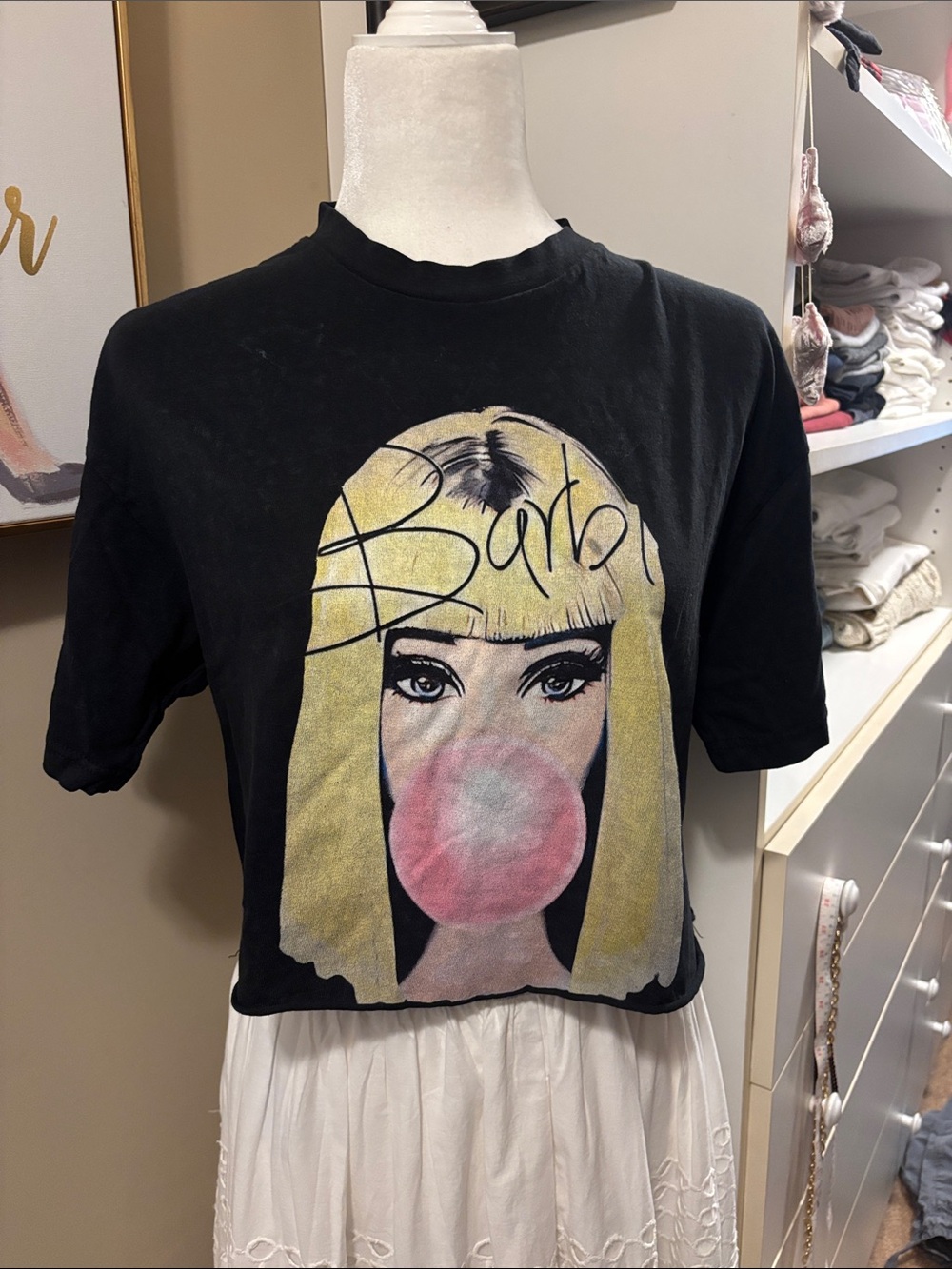 Graphic Barbie Bubblegum Tee - Black with Yellow & Pink Artwork